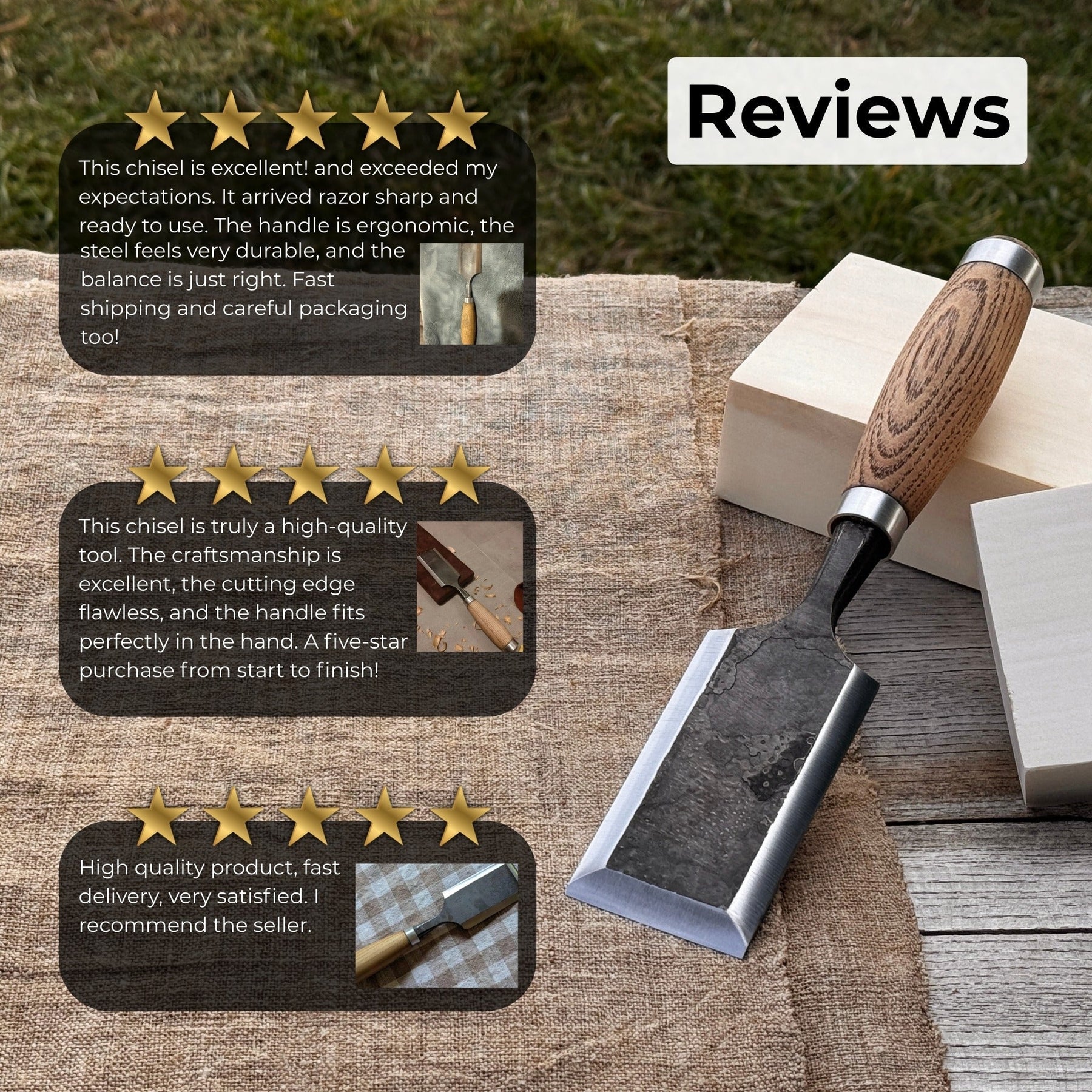Wood Carving Chisel, 10 - 50 mm (0.39 - 1.97 inches) detail view by Sharky Forged Steel Tools