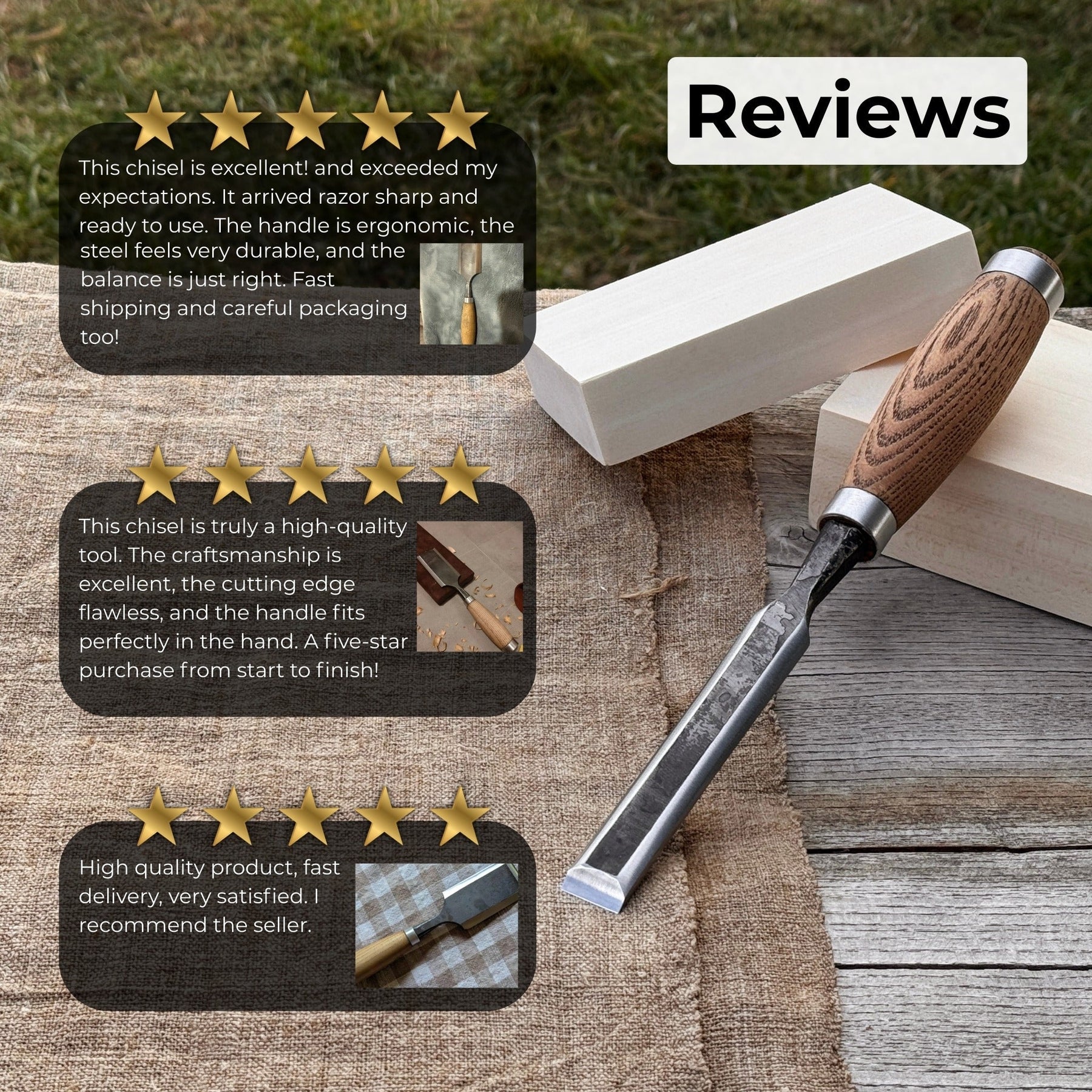 Wood Carving Chisel, 10 - 50 mm (0.39 - 1.97 inches) detail view by Sharky Forged Steel Tools