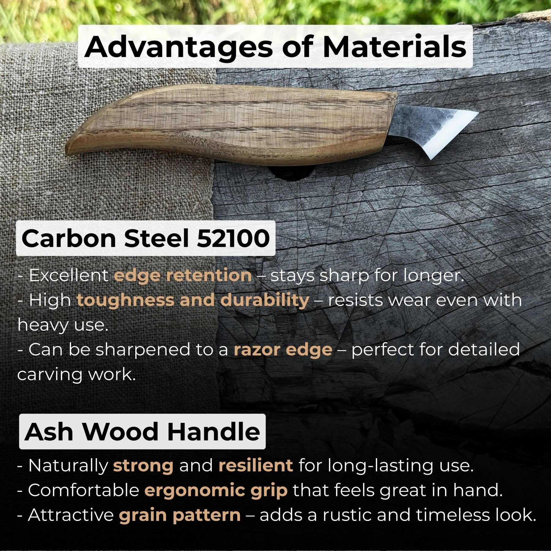 Wood Carving Knife, 2.5 cm (1 inch) detail view by Sharky Forged Steel Tools