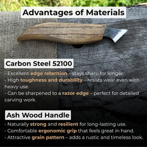 Wood Carving Knife, 2.5 cm (1 inch) detail view by Sharky Forged Steel Tools