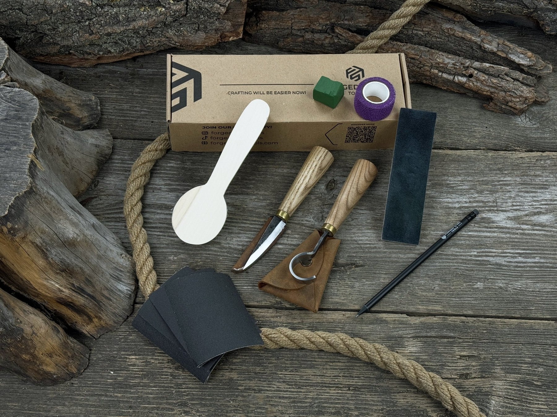 Wood Whittling Kit For Beginners – Spoon Carving Edition by Sharky Forged Steel Tools