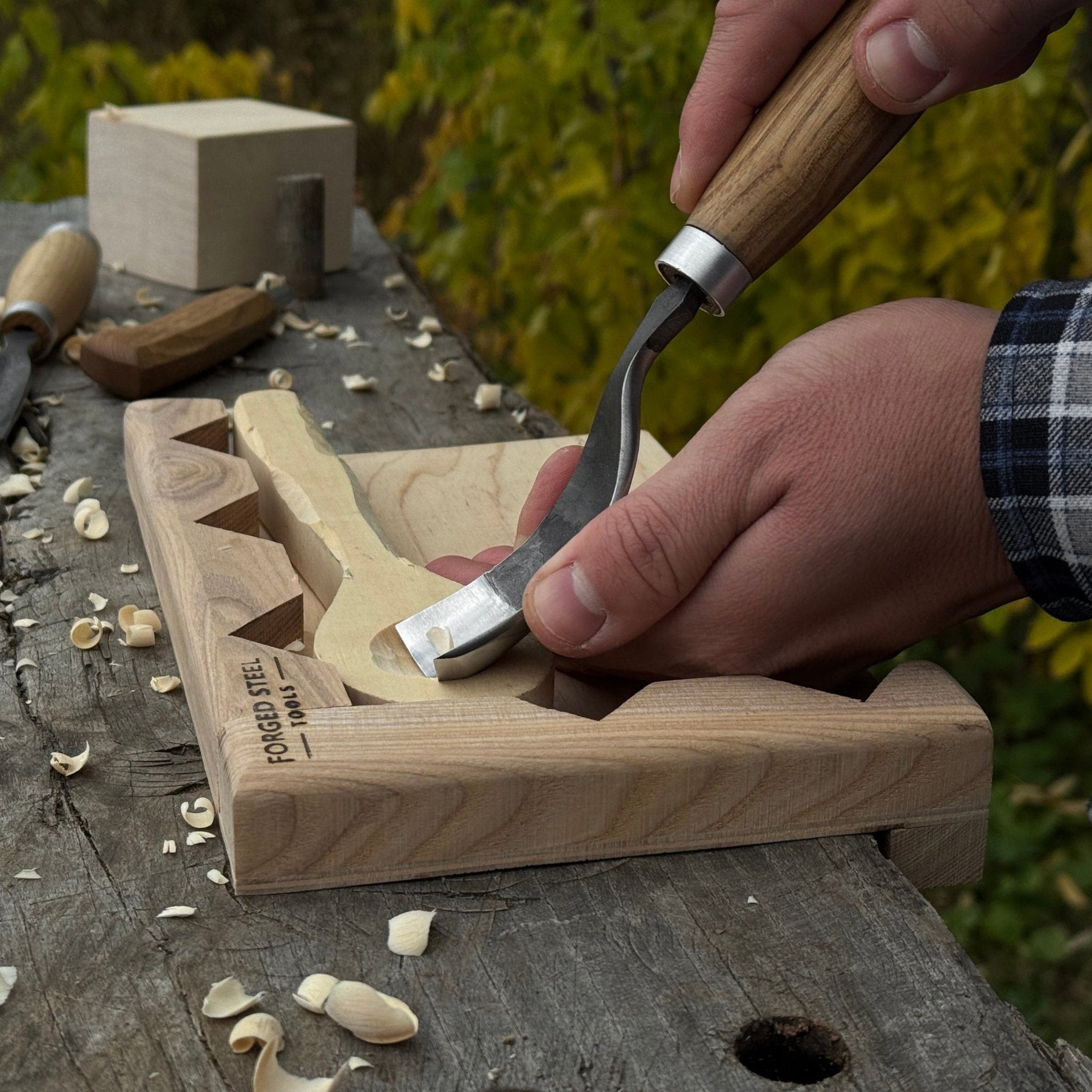 Wooden Bench Hook for Carving. Handcrafted Work Support for Wood Carving detail view by Sharky Forged Steel Tools