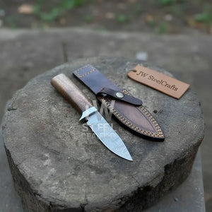 Handmade 7 Inch Damascus Outdoor Utility Knife – Multiple Handle Options by JW SteelCrafts, Damascus knife detail photo 2