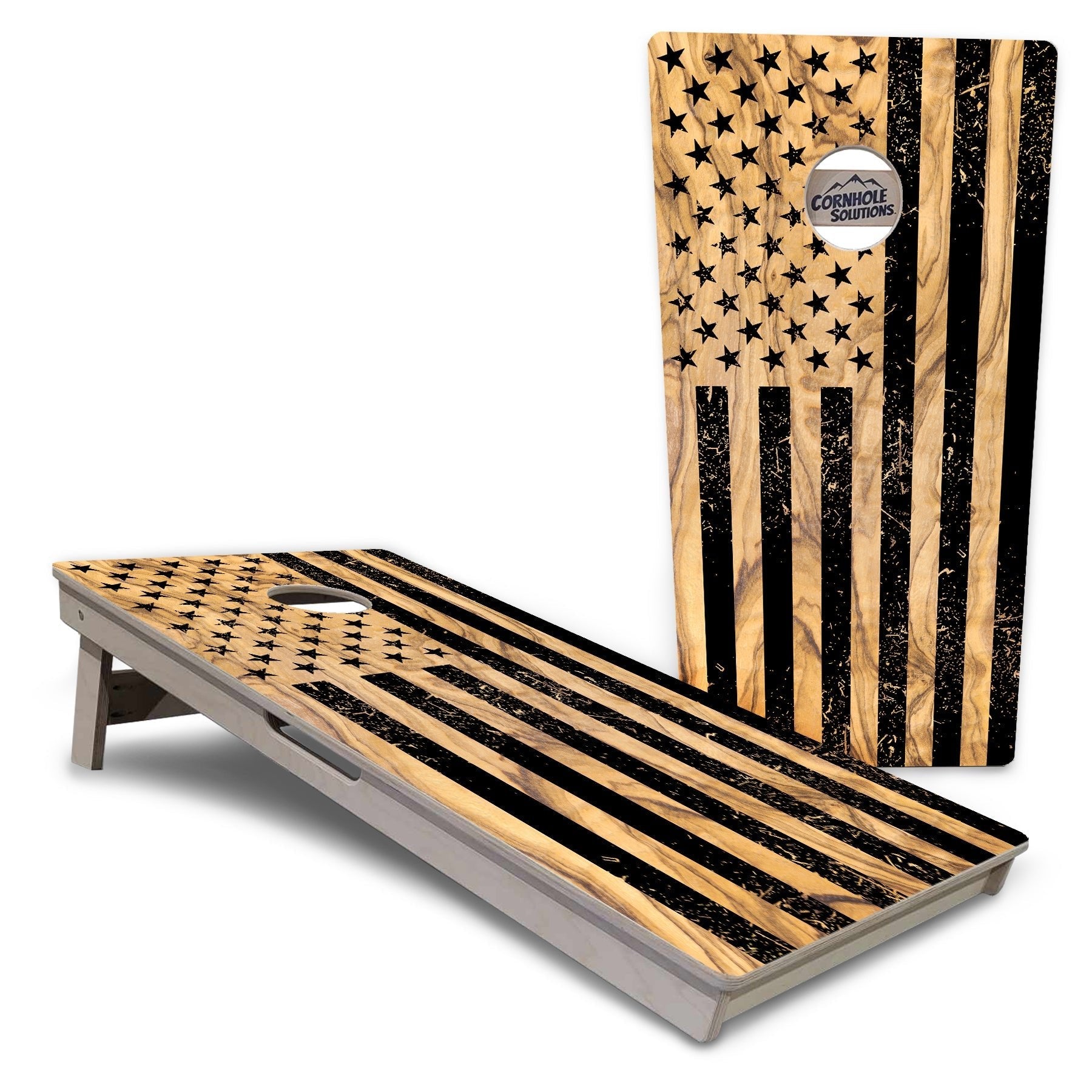 Light Wood Flag Cornhole Boards - Tournament Series