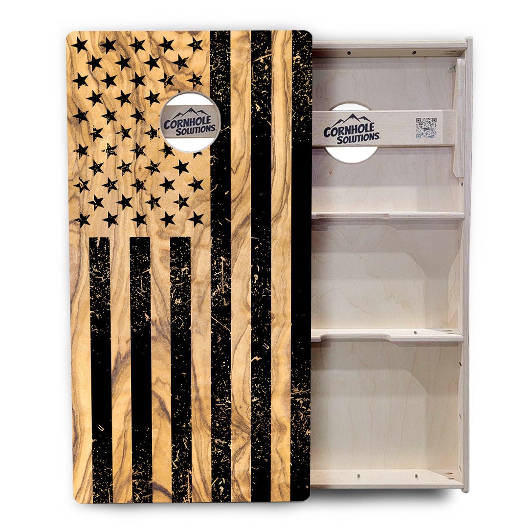 Light Wood Flag Cornhole Boards - Tournament Series