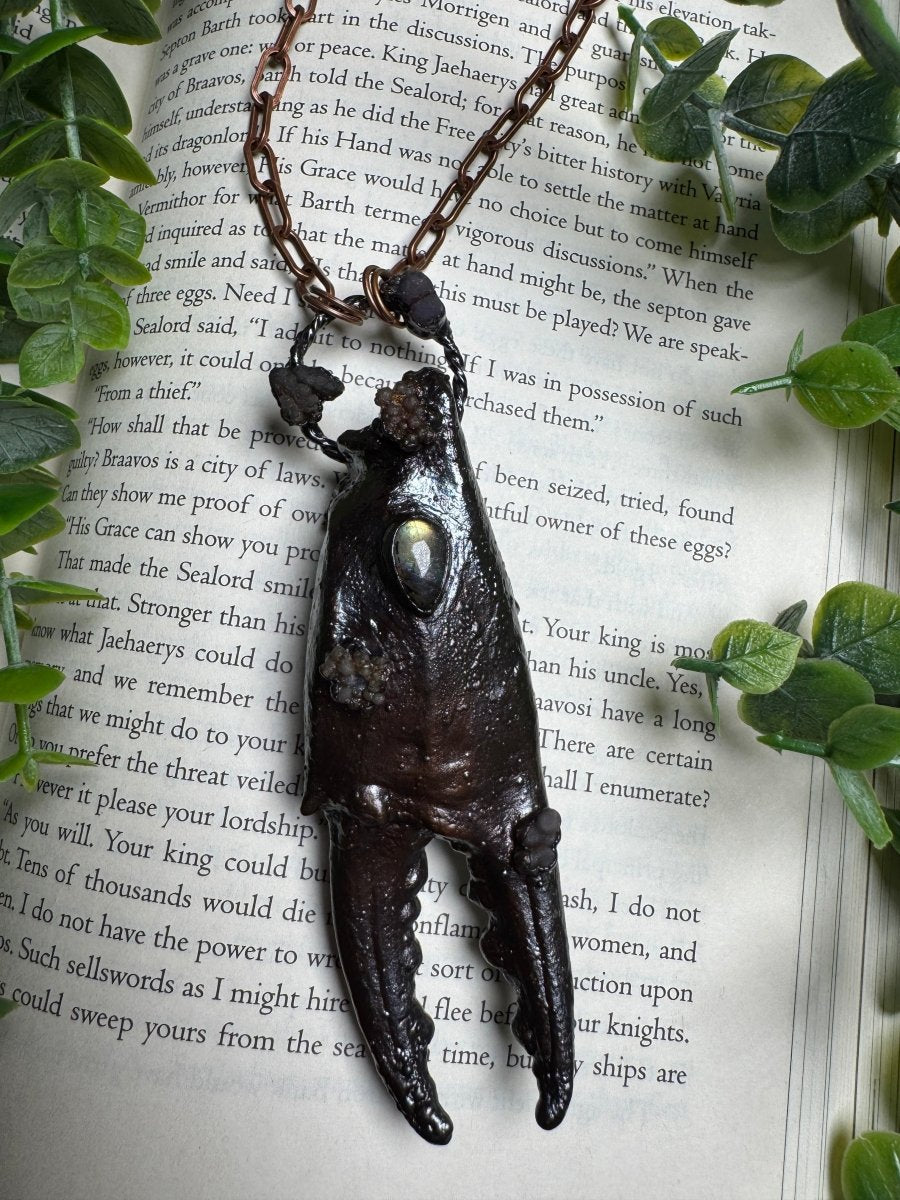 XL Crab Claw, Labradorite, and Grape Agate Necklace detail view by Copper Ashes