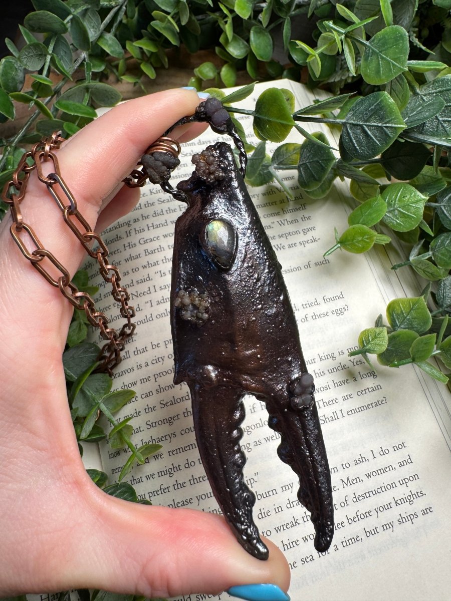 XL Crab Claw, Labradorite, and Grape Agate Necklace by Copper Ashes