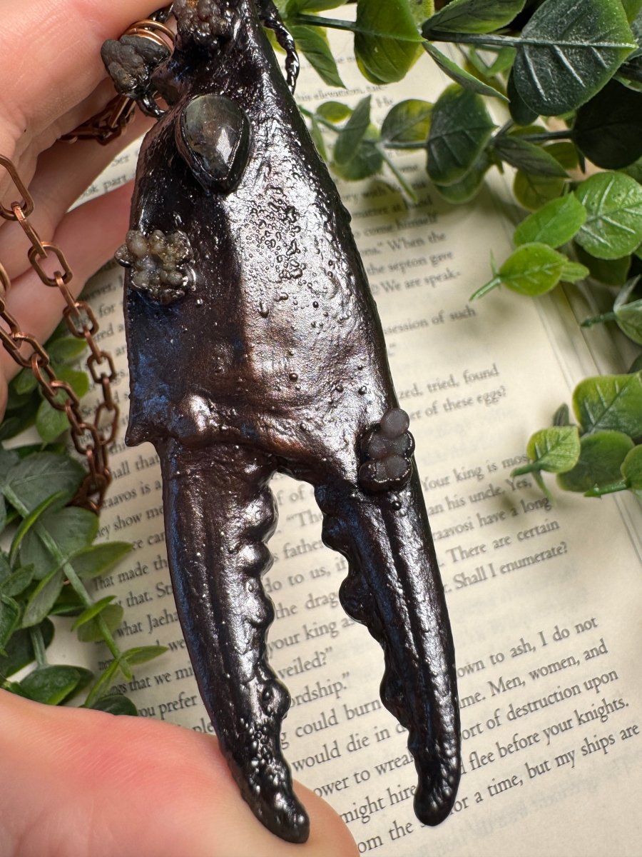 XL Crab Claw, Labradorite, and Grape Agate Necklace detail view by Copper Ashes