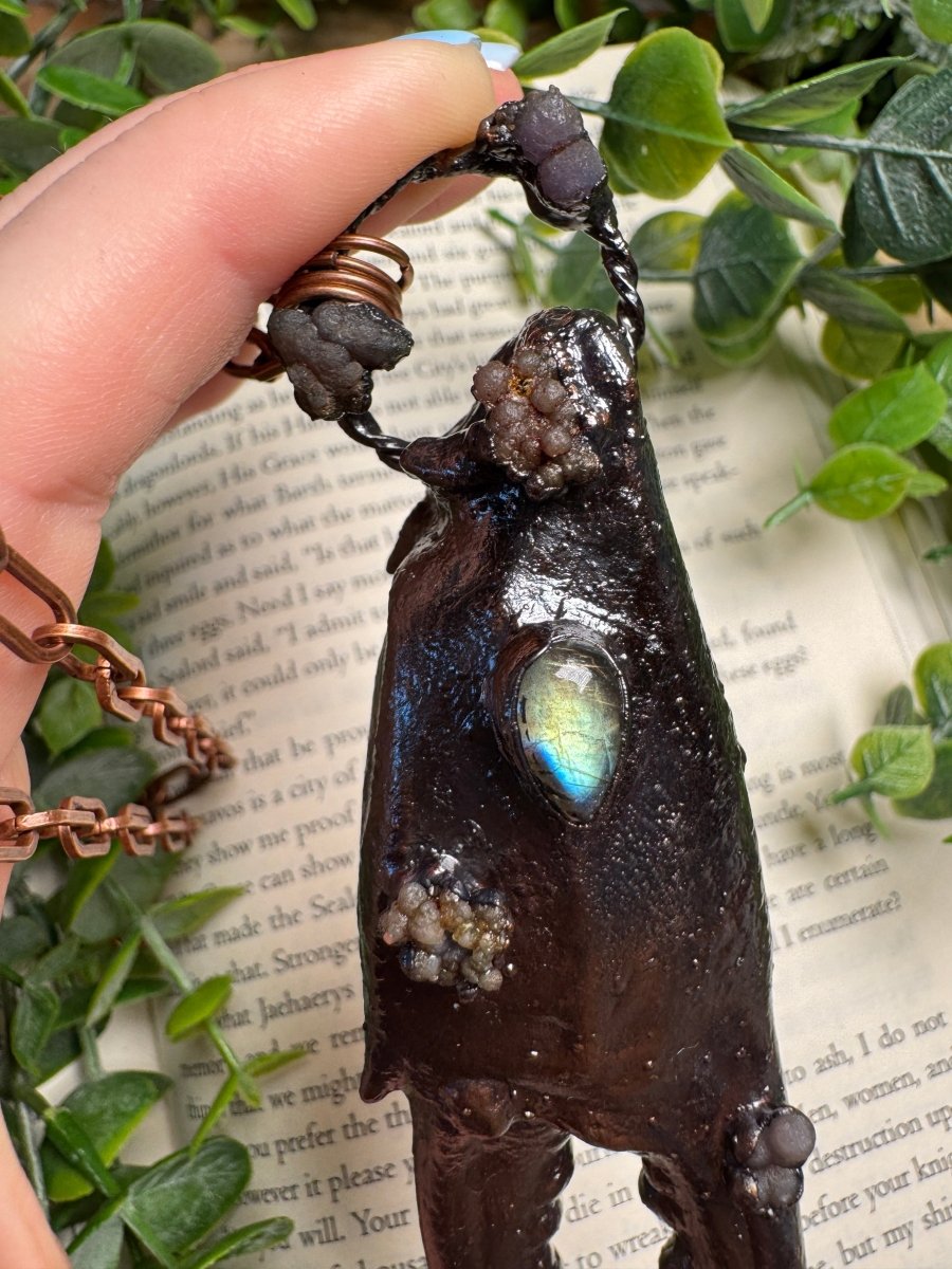 XL Crab Claw, Labradorite, and Grape Agate Necklace detail view by Copper Ashes