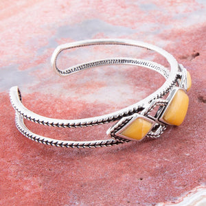 Yellow Agate and Sterling Silver Cuff Bracelet detail view by Barse Jewelry
