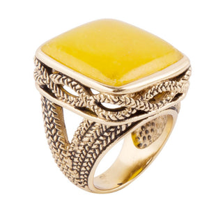 Yellow Agate and Golden Statement Ring by Barse Jewelry