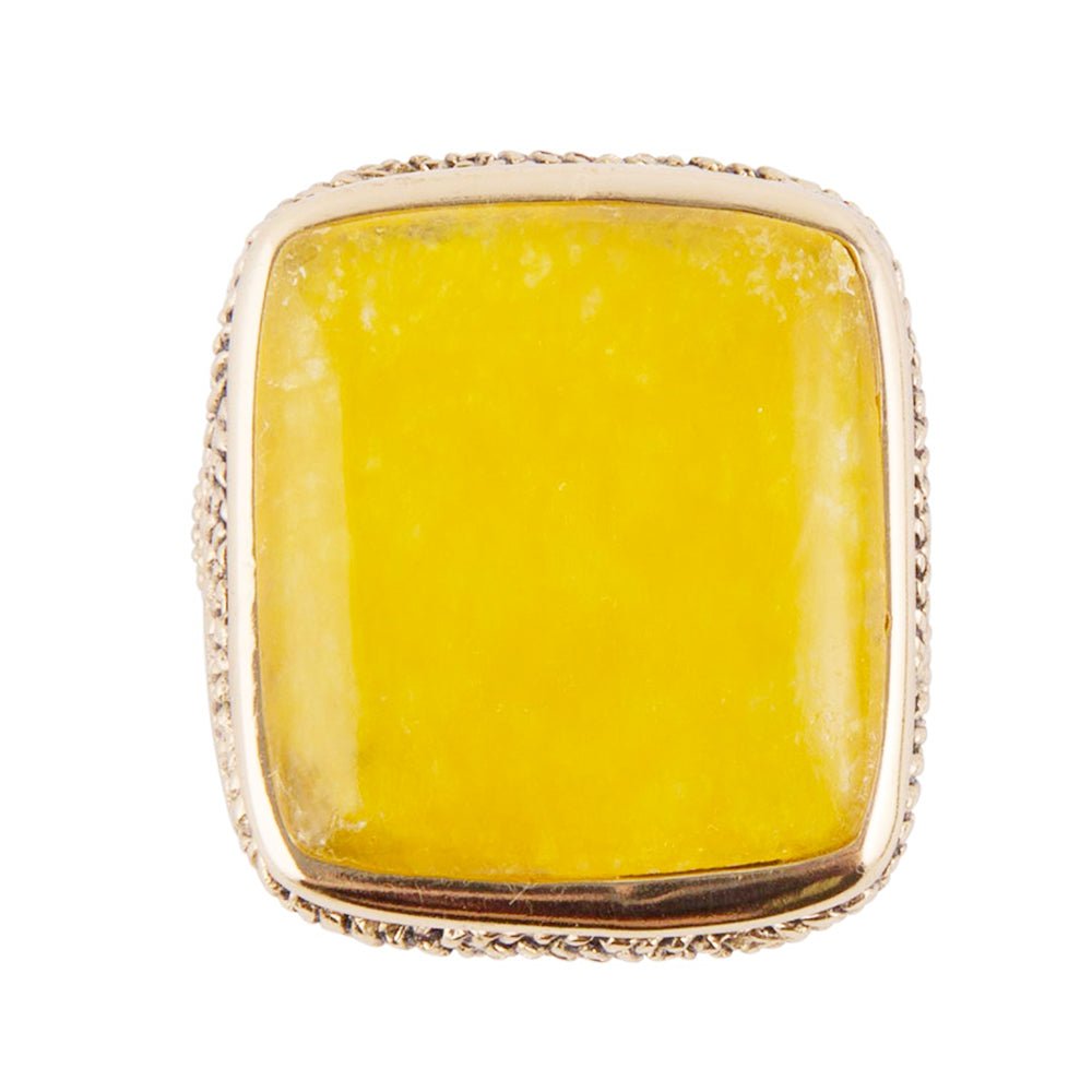 Yellow Agate and Golden Statement Ring detail view by Barse Jewelry