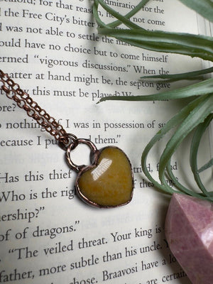 Yellow Aventurine Heart Necklace detail view by Copper Ashes