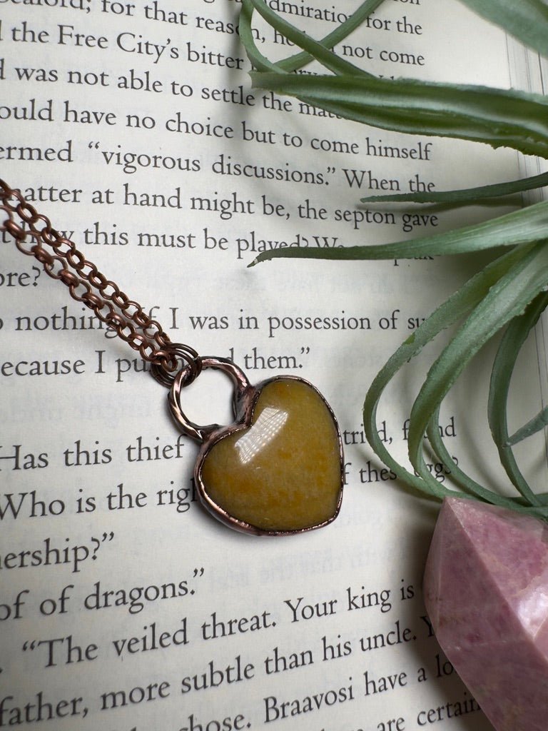 Yellow Aventurine Heart Necklace detail view by Copper Ashes
