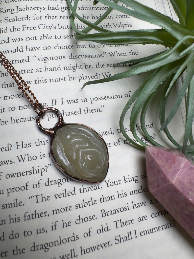 Yellow Calcite Yoni Necklace detail view by Copper Ashes
