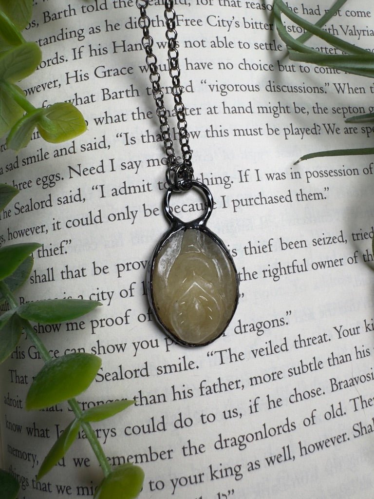 Yellow Calcite Yoni Necklace detail view by Copper Ashes