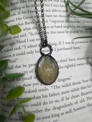 Yellow Calcite Yoni Necklace detail view by Copper Ashes