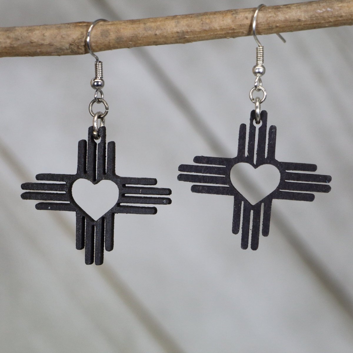 Zia Heart Wooden Dangle Earrings | New Mexico Jewelry by Cate's Concepts, LLC