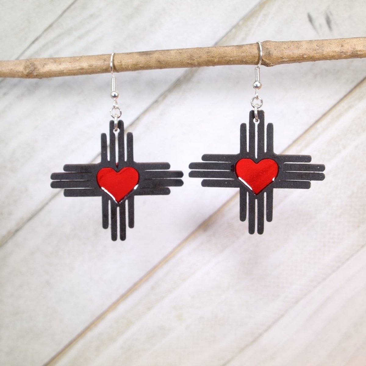 Zia Symbol Wood Resin Earrings | Southwest New Mexico Jewelry by Cate's Concepts, LLC, handmade jewelry main product photo
