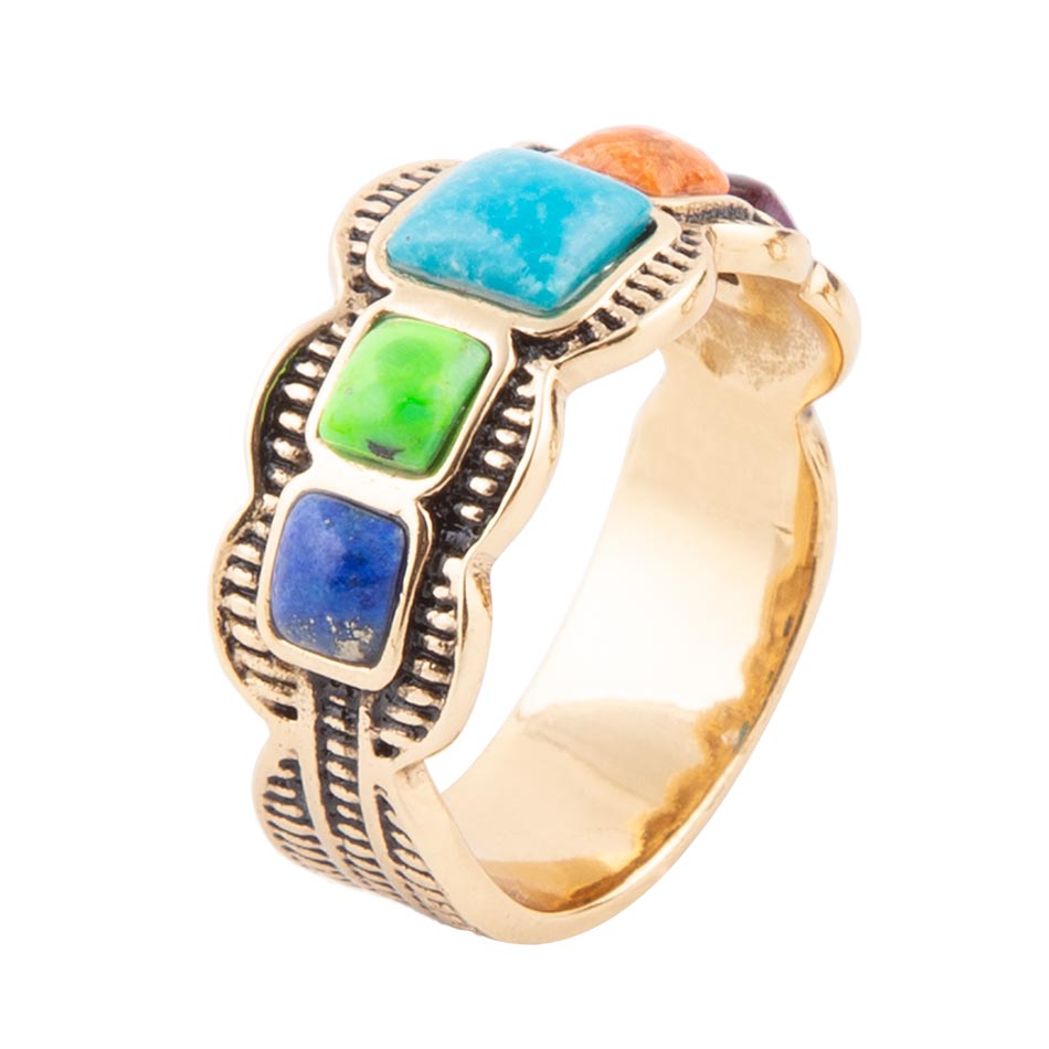 Zion Blue Turquoise Colorful Golden Ring by Barse Jewelry