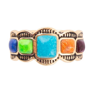 Zion Blue Turquoise Colorful Golden Ring detail view by Barse Jewelry