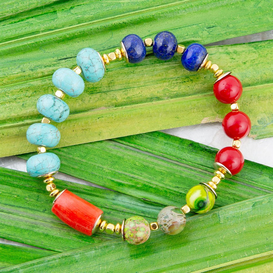 Zion Multi-Color Chunky Stretch Bracelet detail view by Barse Jewelry